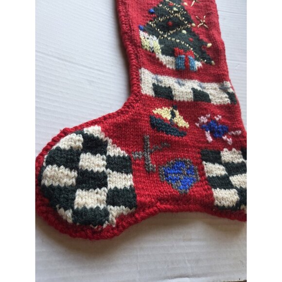 Berek Red Wool Christmas Stocking Hand Knit Tree 20" - Picture 2 of 8